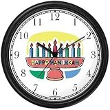 Hanukkah Candle Holder or Chanukia Judaica Jewish Theme Wall Clock by WatchBuddy Timepieces (White Frame)
