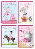Happy Birthday Children's Greetin Cards Pack - Girl Pack - Pack of 4 Cards with Envelopes by Real & Exciting Designs - FREE UK DELIVERY