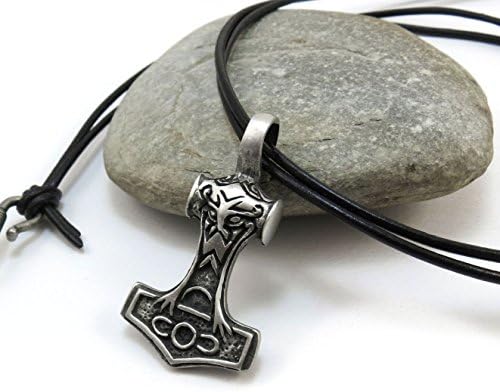 Thor's Hammer Pendant, Men's Mjolnir Necklace with Leather Cord