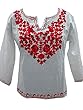 White Tunic Red Embroidered Yoga Top Kurta Medium