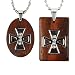 Stainless Steel Natural Redwood Couples Cubic Zirconia Iron Cross Pendant Necklace Set 18"/20-24"