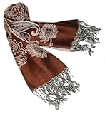IMAGE OF 4-Ply Pashmina Silk Cashmere Wedding Dress Long Heavy Shawl Wrap Scarf Brown Cream Black