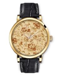 SPRAWL Aanalog Fashion Series Gold Ladies Watches of Genuine Black Leather Strap,Unique Wrist Watch for Women Girls Designed with Pattern of golden flowers