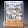 3-Dimensional glass Coaster set with wood holder ~ Blue Crab Bar and Grill ~ 4 Drink Coasters ~ code 353