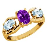 1.61 Ct Oval Purple Amethyst and Sky Blue Aquamarine 10k Yellow Gold Ring