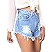 Metee Dresses Women's Blue High Waist Ripped Hole Washed Denim Shorts