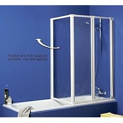 Schulte D1420 Badewannenfaltwand Badewannenaufsatz Faltwand 3-tlg. Echt- + Kunstglas, 4 Profilfarben