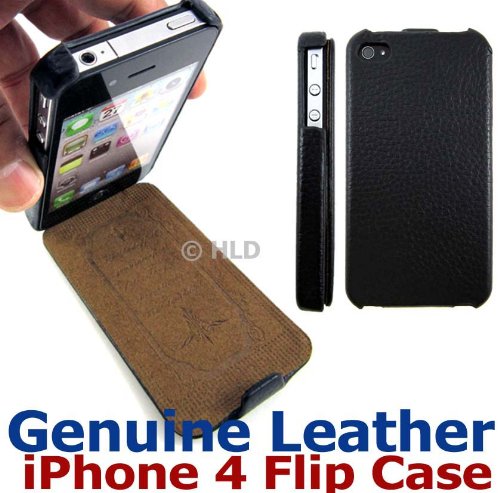 Safari iPhone 4 Flip Case Finest Genuine Leather - Hand Crafted - Full Grain Leather - Protective Front Flap - Luxury Style - Color Black