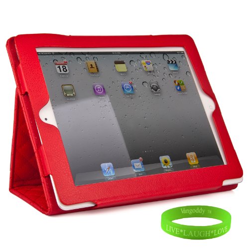 Red Padded iPad Skin Cover Case Stand with Screen Flap and Sleep Function for all Models of The New Apple iPad ( 3rd Generation, wifi , + AT&T 4G , 16 GB , 32GB , 64 GB, MC707LL/A , MD328LL/A , MC705LL/A , MC706LL/A , MD329LL/A , MD368LL/A , MC756LL/A , MC744LL/A ect.. ) + Live * Laugh * Love Vangoddy Trademarked Wrist Band!!!