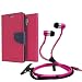 Aart Fancy Diary Card Wallet Flip Case Back Cover For Redmi MI4I-(Pink) + Zipper Earphones/Hands free With Mic *Stylish Design* for all Mobiles By Aart store RS.349.00