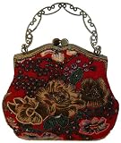 Vintage Style Beaded Evening Handbag W/shoulder Chain, Beautiful Red Base, Unique Flower Pattern -- #5