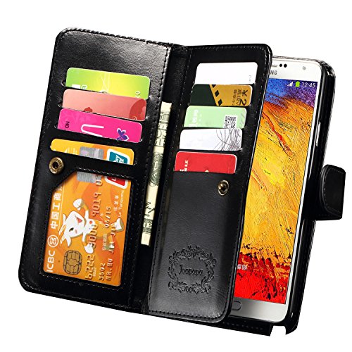 Note 3 Case, Galaxy Note 3 Case, Joopapa Note 3 Wallet Case,Pu Leather Case Magnet Wallet Credit Card Holder Flip Cover Case Built-in 9 Card Slots & Stand Case for Samsung Galaxy Note 3 N9000 (Black)