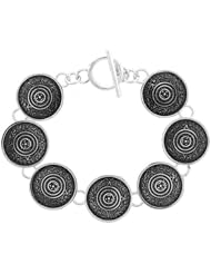 Sterling Silver Aztec Calendar Bracelet Toggle Clasp Handmade 3/4 inch wide, sizes 8, 8.5 & 9 inch
