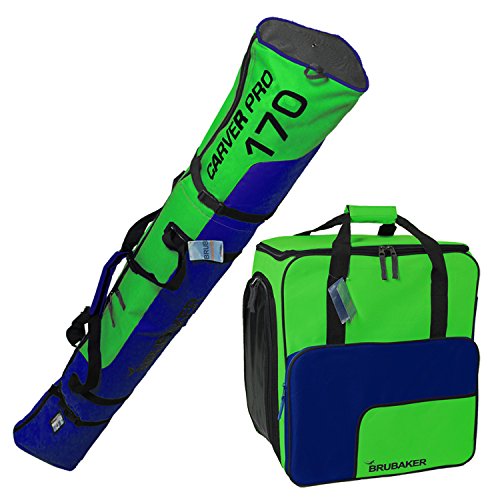 HENRY BRUBAKER "Superfunction" Combo Ski Boot Bag and Ski Bag for 1 Pair of Ski up to 170 cm, Poles, Boots and Helmet - Blue Green