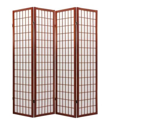 Asian Furniture - 70 inch Window Pane Japanese Shoji Privacy Screen Room Divider - 4 Panel Walnut