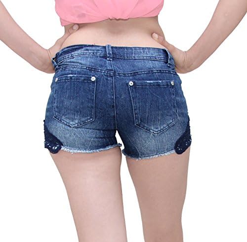 Rewash Juniors Denim Lace Trim Shorts Navy Wash-Blue Vintage-7