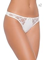 Selene Pack x 2 Tangas Microfibra y Encaje Brigitte (Marfil)