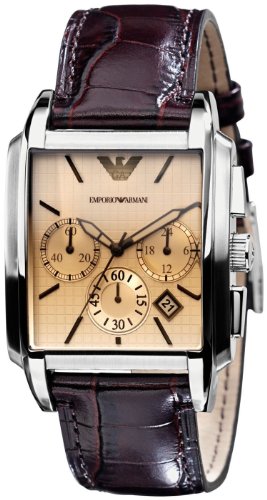 Emporio Armani Men's AR0479 Classic Chronograph Leather Silver Dial Watch