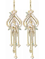14k Yellow Gold, Large Fancy Chandelier Dangling Drop Earring Lab Created Gems