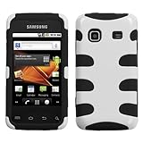 IMAGE OF Fish Bone Protector Skin Hybrid Snap On Gel Cover (Faceplate) Cell Phone Case for Samsung Galaxy Prevail M820 Boost Mobile - Solid Ivory White/Black