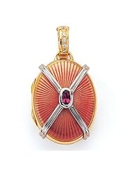Victor Mayer 18K Gold Diamond Locket With Garnet - 1 Inch Wide x 1 3/4 Inches Tall