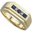 14kt Yellow Gold Elevated Bar Blue Sapphire and Diamond Men's Ring