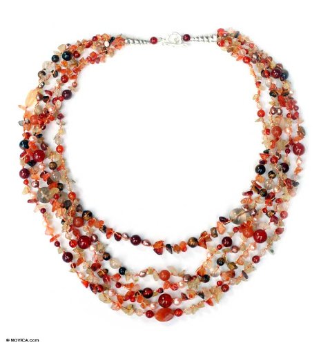 Pearl and carnelian strand Summer Exuberance