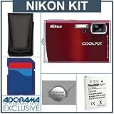 Nikon Coolpix S52 Digital Camera Kit,Crimson Red With 2GB SD Memory Card, Camera Case, Spare EN-EL8 Type Lithium-ion Battery. 2 Year Extended Service Coverage