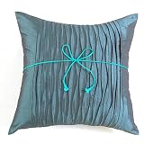 Handmade Deluxe Cushion Cover / Pillow Sham In Silky Teal Blue With Rippled Pleats