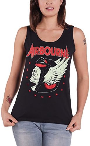 Airbourne Pilot Fighter Skull Official Womens New Black Skinny Fit Vest Top