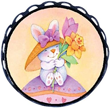 GiftJewelryShop Ancient Style Easter Bunny With Flowers Round Pin Brooch