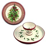 Reversible Cake Plate / Chip & Dip - Christmas Mistletoe