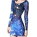 Wawoo Women Long Sleeve Tight Dress Above Knee Sexy Mini Dresses Dance Bodycon Dress