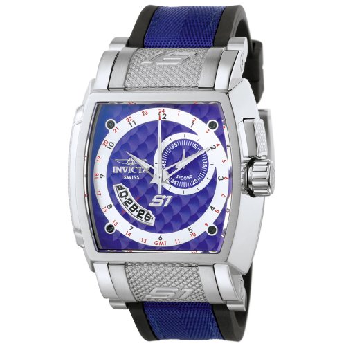 Invicta Men's 6221 S1 Collection GMT Stainless Steel Black Rubber and Blue Fabric Watch