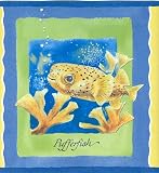 Navy Tropical Fish Wallpaper Border