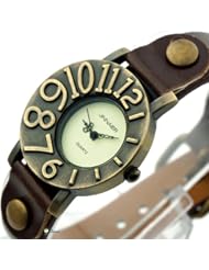 Retro Round Personality Digital design Soft Leather Strap Women Quartz Brown Watch Promotion Price W162