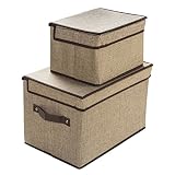 LightBiz Fabric Storage Bins with Lids, Larger & Small Foldable Closet Organizer Storage Containers for Clothing, Toys, Books, Art, Craft supplies, Stationeries - Set of 2 (Khaki)