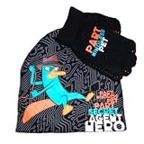 Disney Boys Black Phineas & Ferb Winter Hat & Gloves Beanie Set