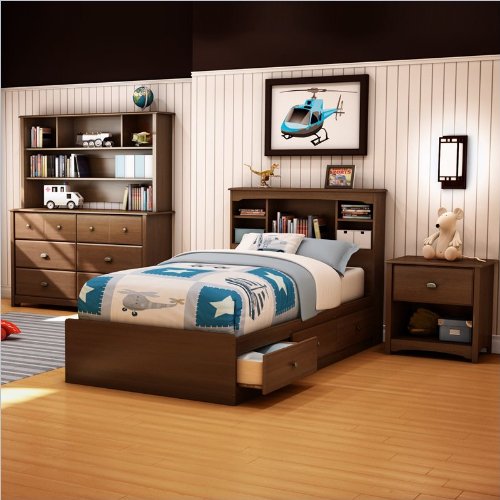 South Shore Nathan Kids Twin Mates Bed 3 Piece Bedroom Set in Sumptuous Cherry Finish