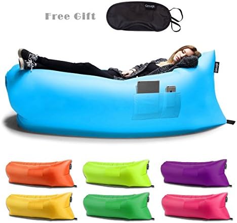 Qmagic Air Lounger Outdoor Fast Inflatable Lounger Camping Bed Beach Lounger Hangout Bean Bag Air Hammock Lazy Sofa Couch Kaisr Original Air Bag Portable Dream Chair (Blue)