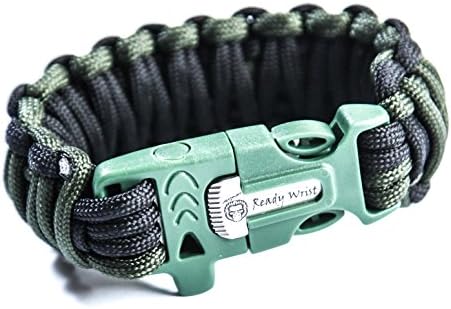 Ready Wrist: 550 Paracord Emergency Bracelet Is a Parachute Cord Survival Bracelet with an Emergency Whistle, Knife Like Cutting Tool, and Flint 100% Lifetime Guarantee (Green/Black)