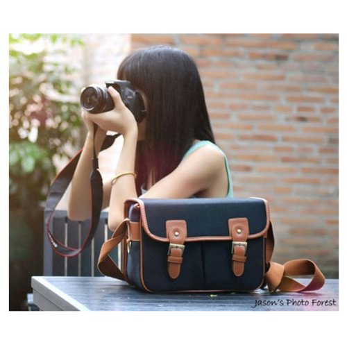Ghope Black Waterproof Vintage Canvas Camera Bag Messenger Bag for DSLR Camera and Lens Canon 5DII 7D Nikon D90