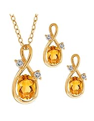 1.48 Ct Oval Citrine Gold Plated Silver Pendant Earrings Set