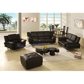 Complete Modern Leather Living Room set with Dining Table + Four Chairs, Coffee Table, and... by ModernLineFurniture