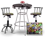Chrome Bar Table & 2 Black Adjustable 24"-29" Roadsign Fabric Seat Barstool ....