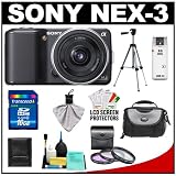 Sony Alpha NEX-3 Digital Camera Body & E 16mm f/2.8 Compact Interchangeable Lens (Black) with 16GB Card + Battery + Case + Tripod + Accessory Kit
