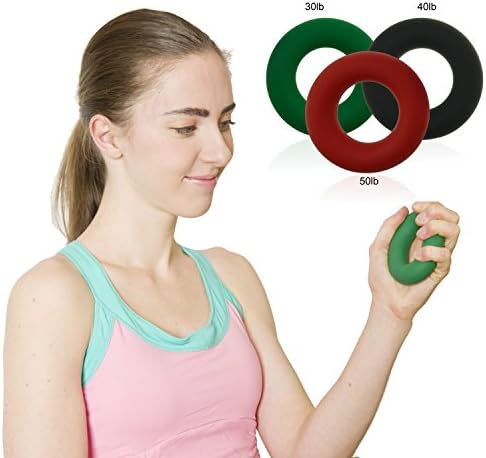 Hand Grip Strengthener and Exercisers Set by Ninjetics (3-Pieces) with Exercise Ball - Varying Resistance Levels for Hands &amp; Forearms, Ideal for Athletic Training. Get Stronger Today!