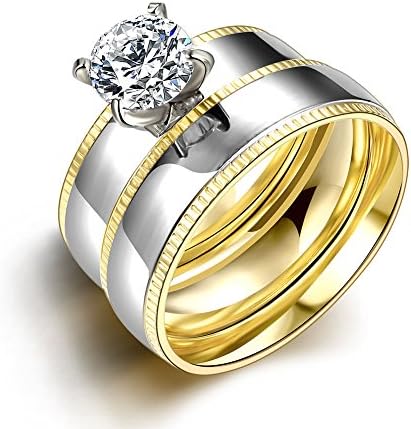 Women Men Wedding Bands Rings Set 316L Stainless Steel CZ Engagement and Promise Ring (8)