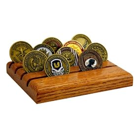 12 Coin, Solid Oak, Red Stain, Military Challenge Coin Holder