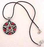 Pewter Celtic Pentacle Pendant Red Rhinestones Wicca
